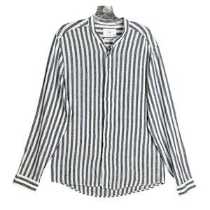 Men's Blue and White Striped Casual Button Down Shirt